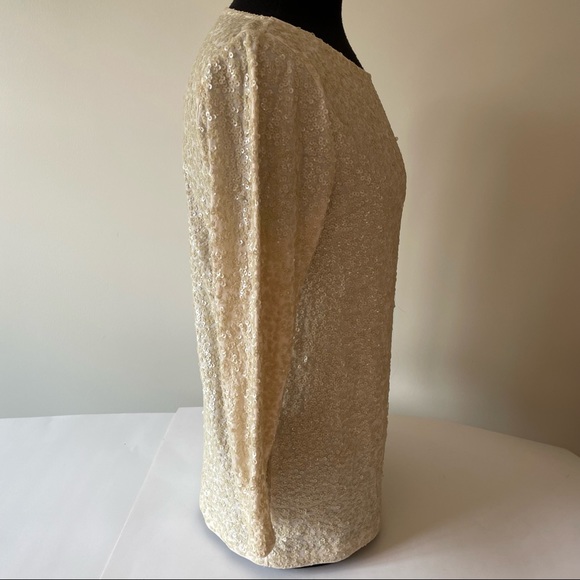 J. Crew Sequin 3/4 Length Sleeve Top Cream Size M - Picture 3 of 10